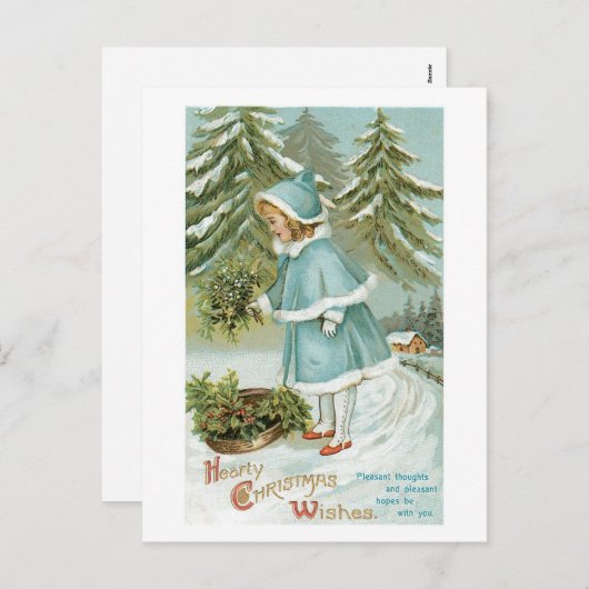 心のこもったクリスマスの願いヴィンテージ シーズンポストカード (正面/裏面)