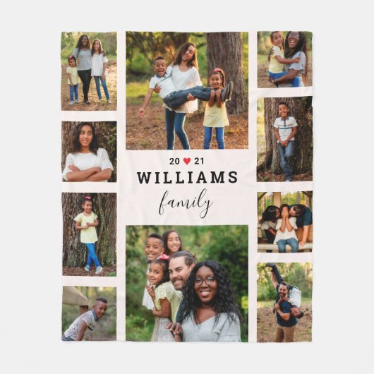 心のこもったパーソナライズされた年の写真コラージュ フリースブランケット (正面)