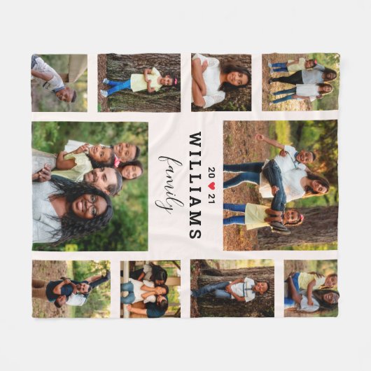 心のこもったパーソナライズされた年の写真コラージュ フリースブランケット (正面(横))