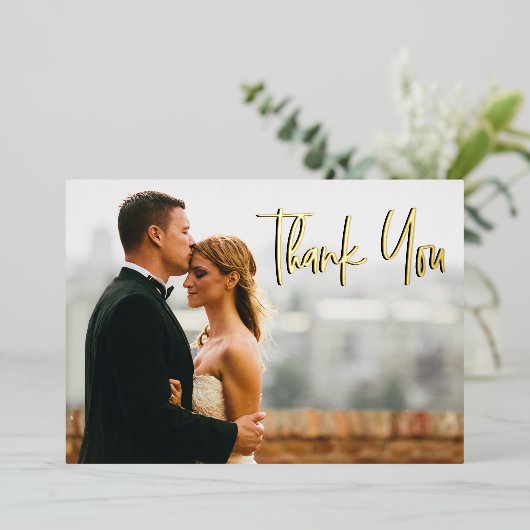 心のこもったメッセージカスタム結婚式の写真ありがとう 箔シーズンカード (立ち正面)