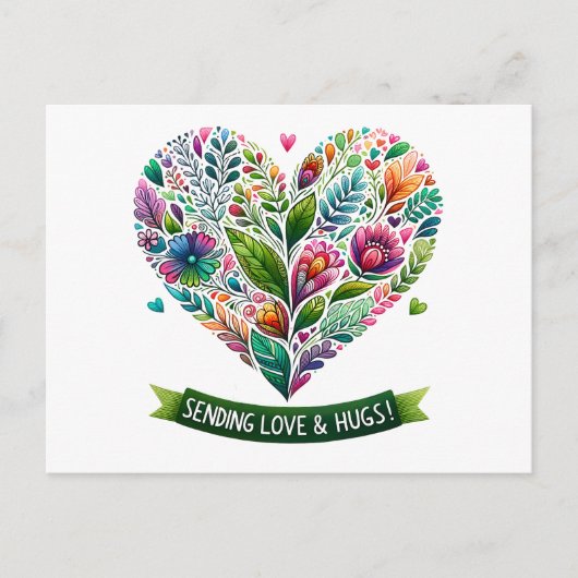 心のこもった愛とハグのフローラハート ポストカード (正面)