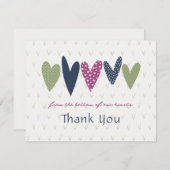 心のこもった感謝ハートアボカドマゼンタ ノートカード (正面/裏面)