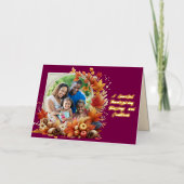 心のこもった感謝祭の恵み写真 箔シーズンカード (正面)