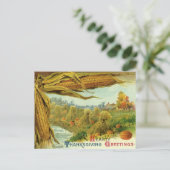 心のこもった感謝祭；インディアントウモロコシと干し草 シーズンポストカード (スタンド正面)