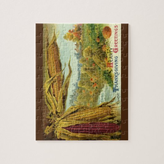 心のこもった感謝祭；インディアントウモロコシと干し草 ジグソーパズル (縦)