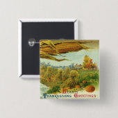 心のこもった感謝祭;インディアントウモロコシと干し草 缶バッジ (正面&裏面)