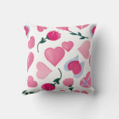 心のこもった抱擁:チューリップと愛のアイコン クッション (裏面)