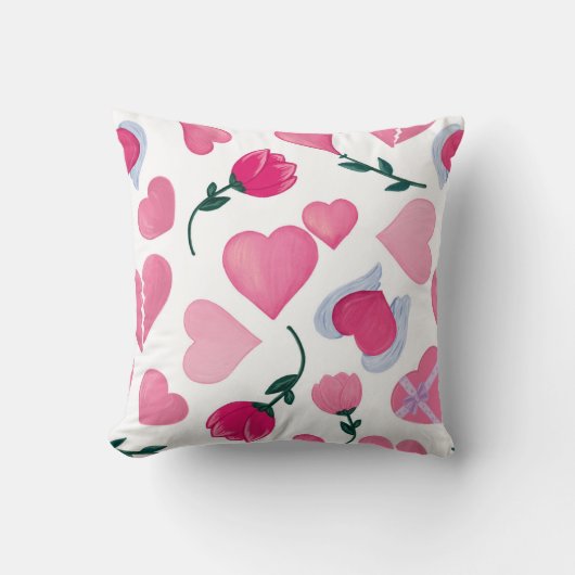 心のこもった抱擁:チューリップと愛のアイコン クッション (正面)