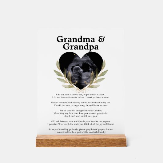 心のこもった祖母おじいちゃん妊娠発表 アクリルサイン (正面)