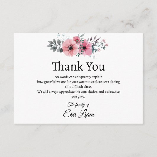 心のこもった葬儀サンキューカード エンクロージャーカード (正面)