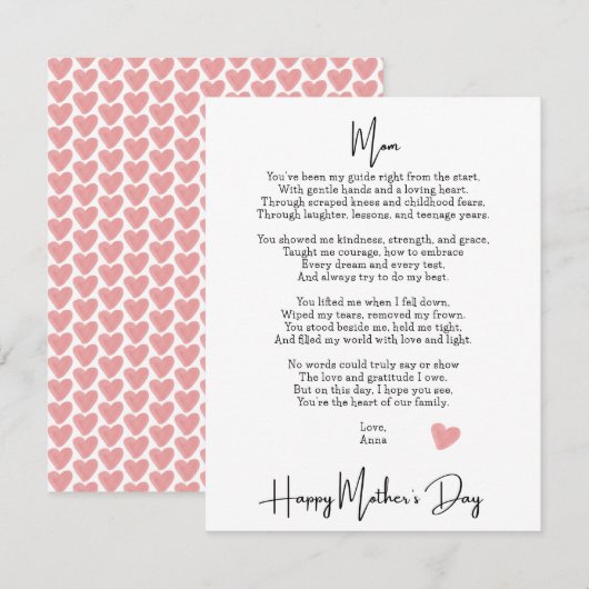 心のこもった詩モダンの母の日札 (正面/裏面)