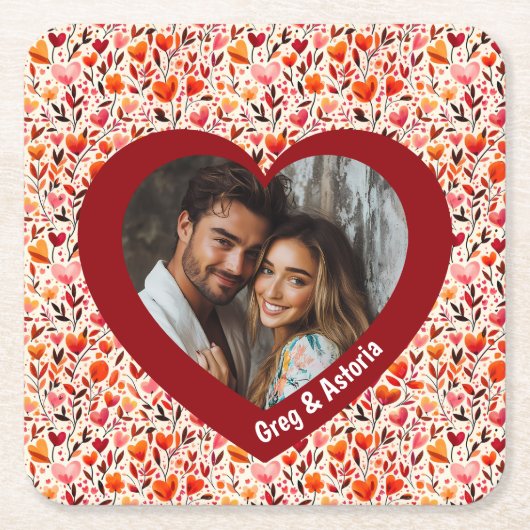 心のこもった開花 スクエアペーパーコースター (正面)