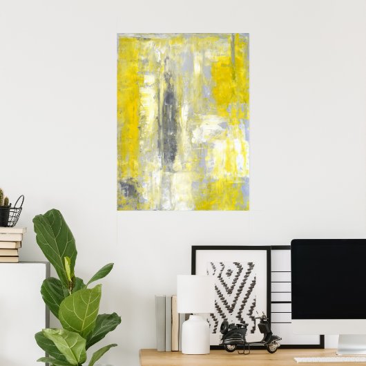 「心の変化」グレーと黄色の抽象芸術アート ポスター (ホームオフィス)