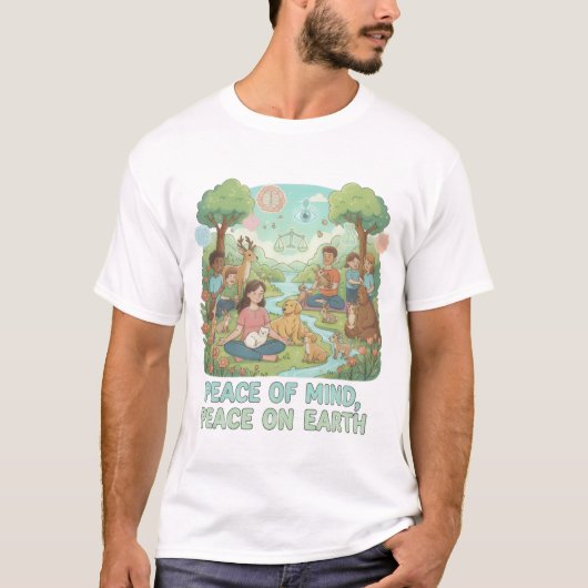 心の平穏、地球上の平和 デザイン Tシャツ (正面)