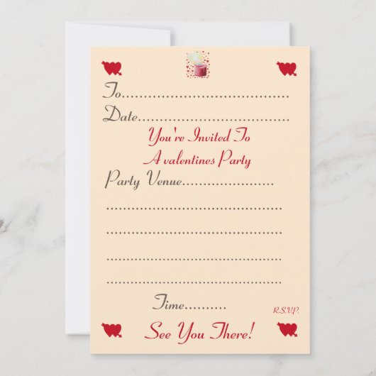 心の形をした炎の赤いバレンタインパーティー 招待状 (裏面)