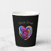 心の形カラフルをしたバラ-あなたは愛され –  紙コップ (裏面)