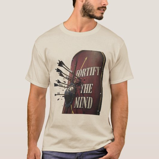 心を強く | ストア派ローマの盾 モチベーション Tシャツ (正面)