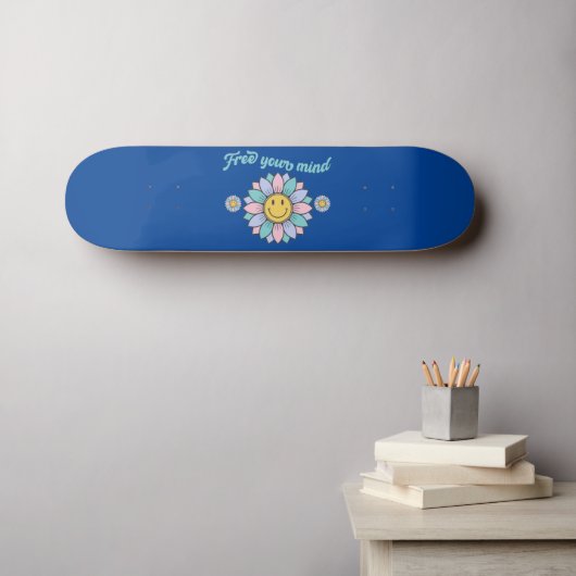 心を解放おもしろい70のタイポグラフィデザイン花 スケートボード (ウォールアート (横))