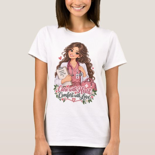 心を込めたケア ナースTシャツ Tシャツ (正面)