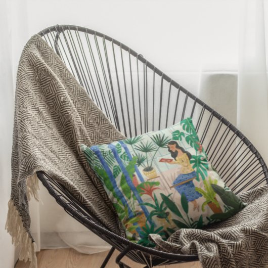 心を込めた青い温室の植物の女の読子の クッション