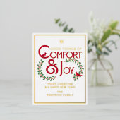 心地よいとジョイメリークリスマスタイポグラフィ 箔シーズンポストカード (立ち正面)