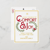 心地よいとジョイメリークリスマスタイポグラフィ 箔シーズンポストカード (正面/裏面)