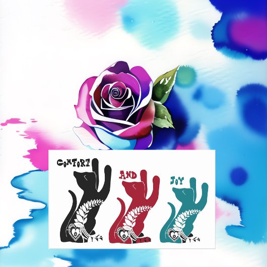 心地よいとジョイ賛美クリスマスの三祈猫 長方形シール