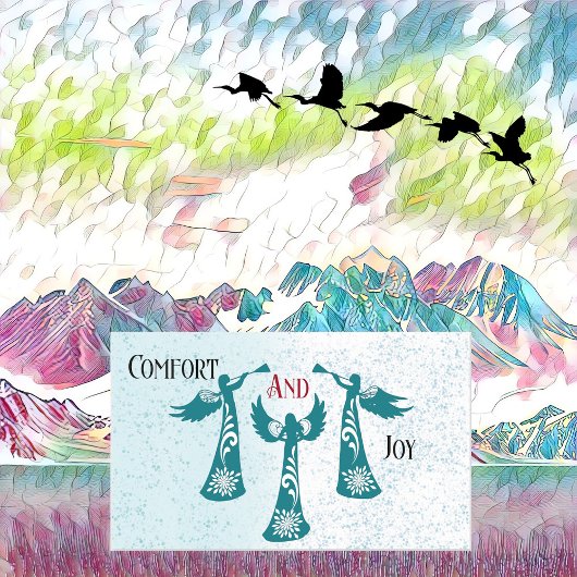 心地よいと喜びクリスマス賛美の天使祈たち 長方形シール