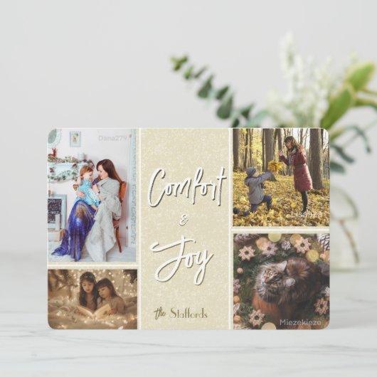 心地よいと喜びクリームフォトクリスマスカード 招待状 (スタンド正面)