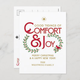 心地よいと喜びメリークリスマスホリー シーズンポストカード