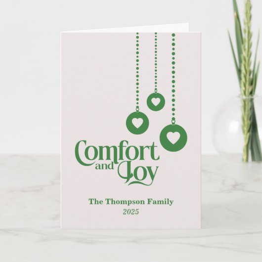 「心地よいと喜び」ピンク・グリーン・クリスマス カード (正面)
