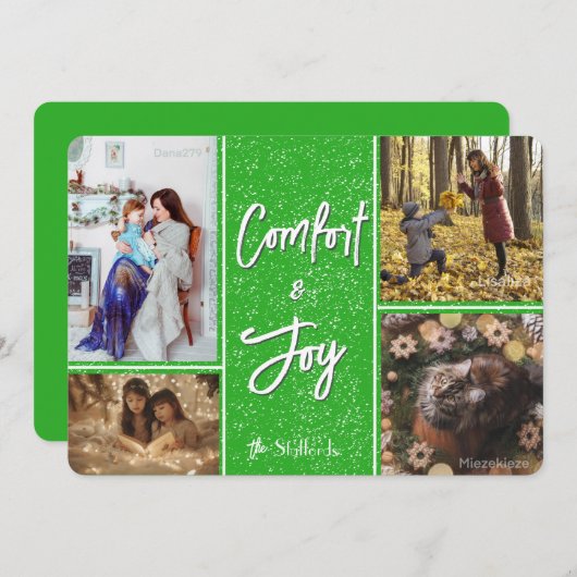 心地よいとJoy in Green Photoクリスマスカード 招待状 (正面/裏面)