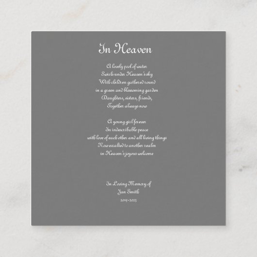 心地よいの歌のための娘を失う,妹,友人 エンクロージャーカード (裏面)