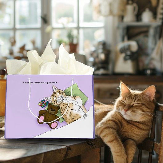 心地よいキャットパープルブランケット ラージペーパーバッグ