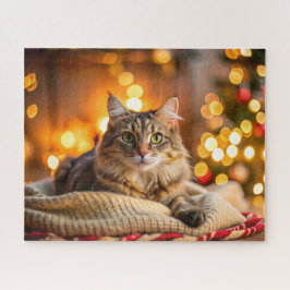 心地よいクリスマスのブランケットを着た可愛い猫 ジグソーパズル