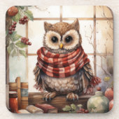 心地よいクリスマスフクロウ心温まる冬かわいいフクロウ コースター (正面)
