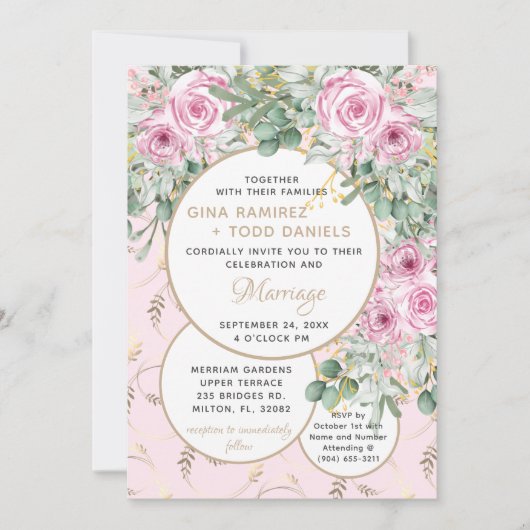 心地よいピンクローズ結婚式招待状 招待状 (正面)
