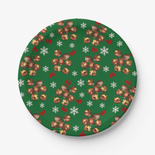 心地よいロースト栗と雪片の冬 ペーパープレート (正面)