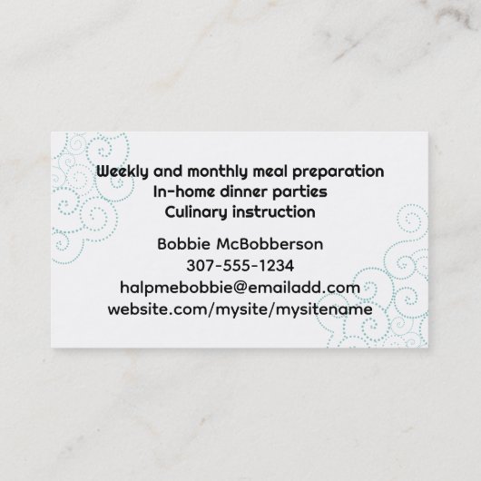 心地よい料理料理ケータリング料理 名刺 (裏面)