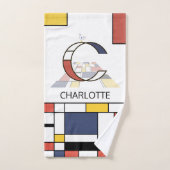 心地よい新可塑主義アートモノグラム。文字C バスタオルセット (ハンドタオル)