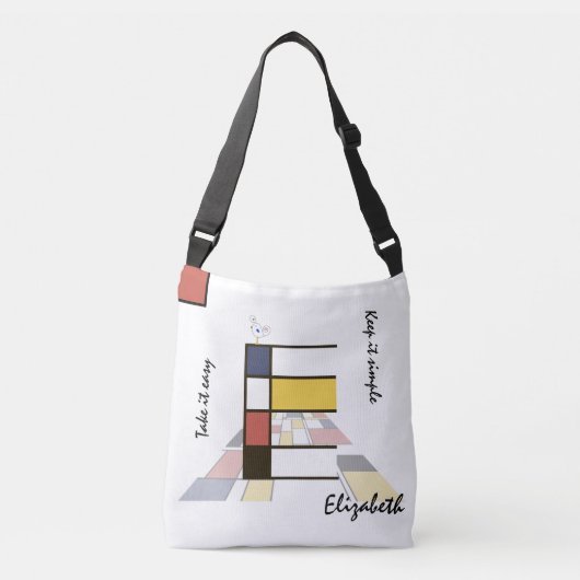 心地よい新可塑主義アートモノグラム。文字E クロスボディバッグ (正面)