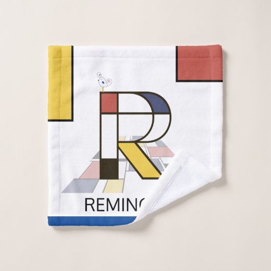 心地よい新可塑主義アートモノグラム。文字R バスタオルセット (ウォッシュタオル)