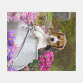心地よい牛乳容器のかわいい三色のビーグル犬犬の子犬 フリースブランケット (正面(横))