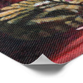 心地よい赤い椅子に寝る茶色のタビー猫 ポスター (角)