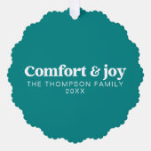 心地よい&ジョイモダンミニマルティール(緑がかった色)クリスマス オーナメントカード (正面)