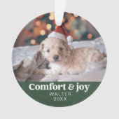 心地よい&ジョイ写真と名前クリスマスモダン オーナメント (正面)