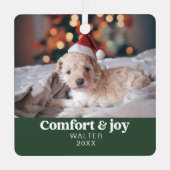 心地よい&ジョイ写真と名前クリスマスモダン メタルオーナメント (正面)