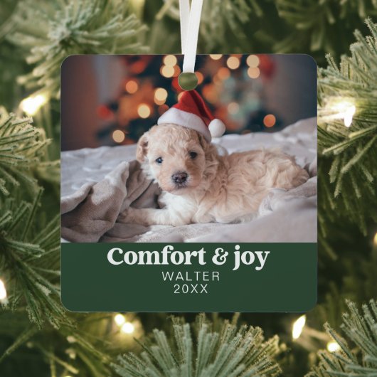 心地よい&ジョイ写真と名前クリスマスモダン メタルオーナメント (インサイチュ)