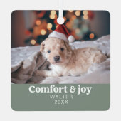 心地よい&ジョイ写真と名前クリスマスモダン メタルオーナメント (裏面)