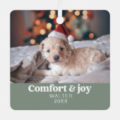 心地よい&ジョイ写真と名前クリスマスモダン メタルオーナメント (正面)